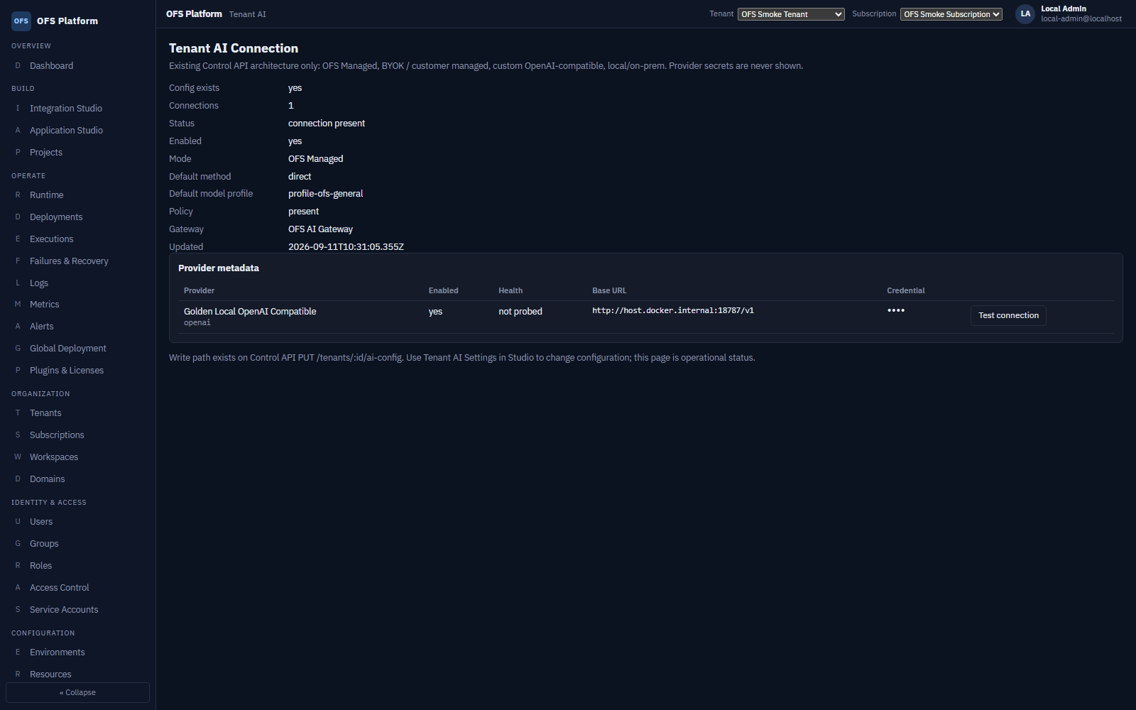 AI Platform settings and policy control panel for tenant-level model governance